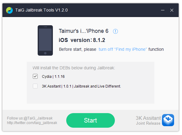 TaiG 1.2.0 جيلبريك غير مقيد iOS 8.1.2 للايفون والايباد